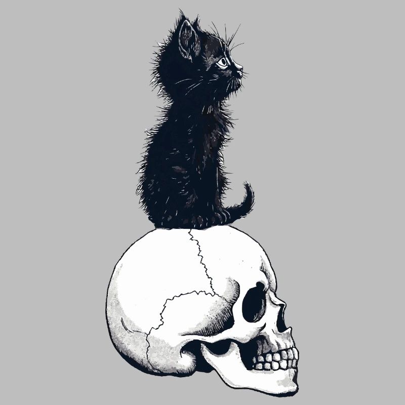 Chaton mignon assis sur un crâne