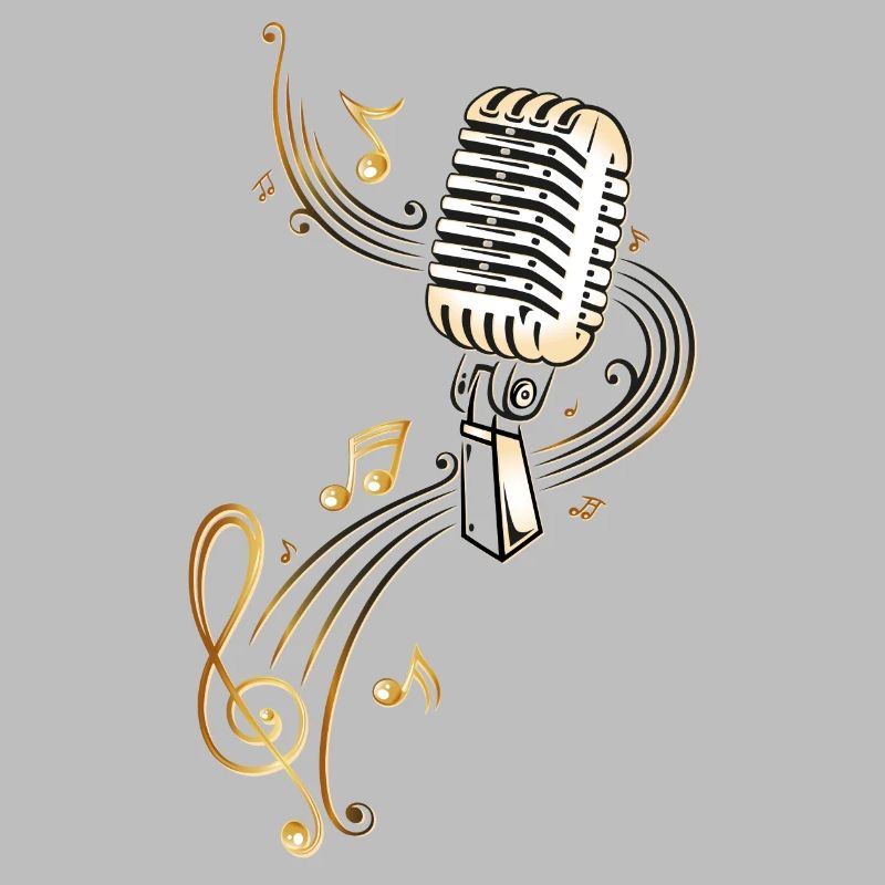 Microphone rétro avec des notes de musique.