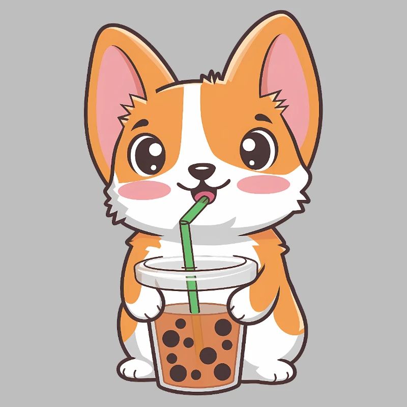 Cute Corgi with Bubble Tea