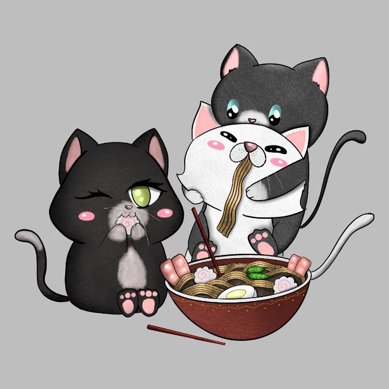 chats mangeant des ramen