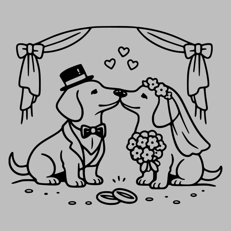 Art au trait de mariage teckel