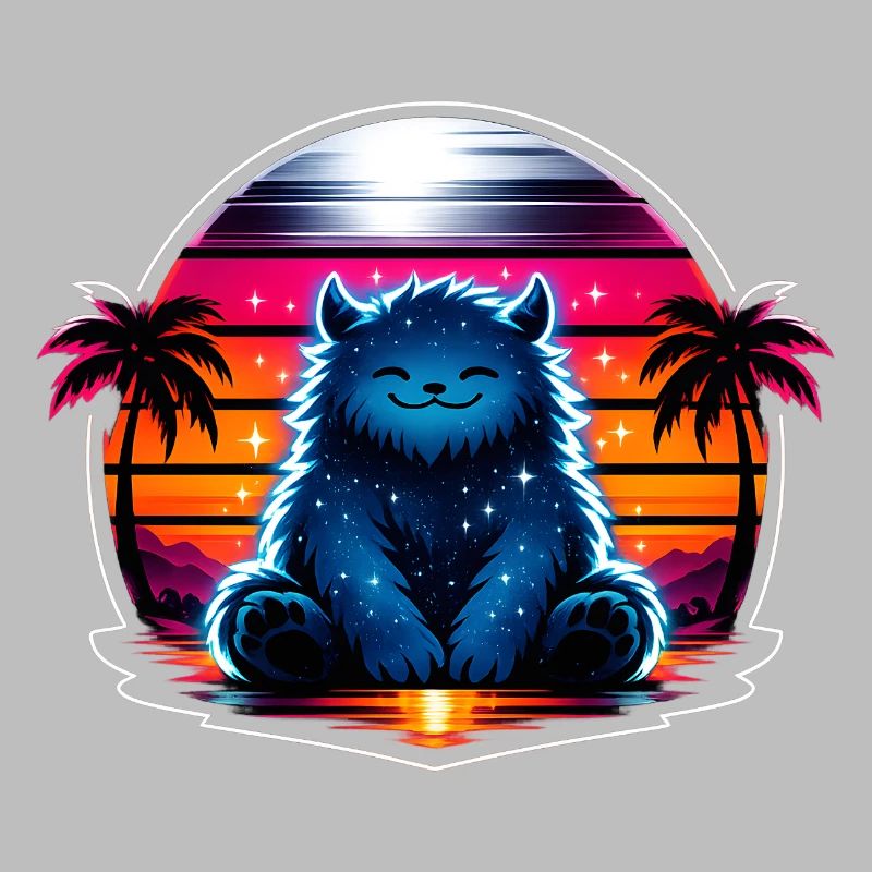 Cuddly kitten in the neon cosmos