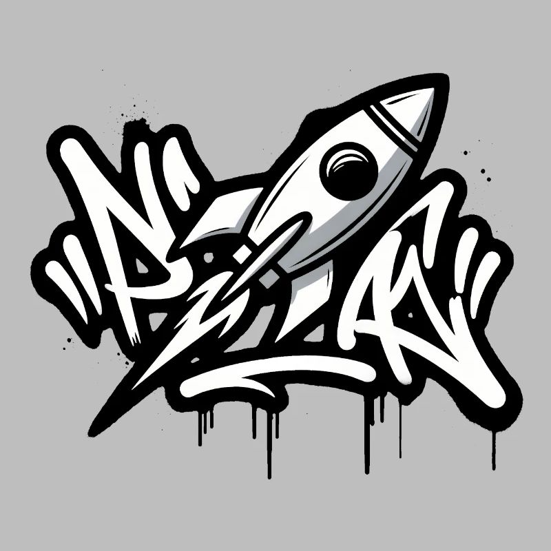 Fusée graffiti en noir et blanc