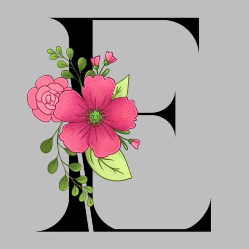 Eleganter Buchstabe 'E' mit Blumen