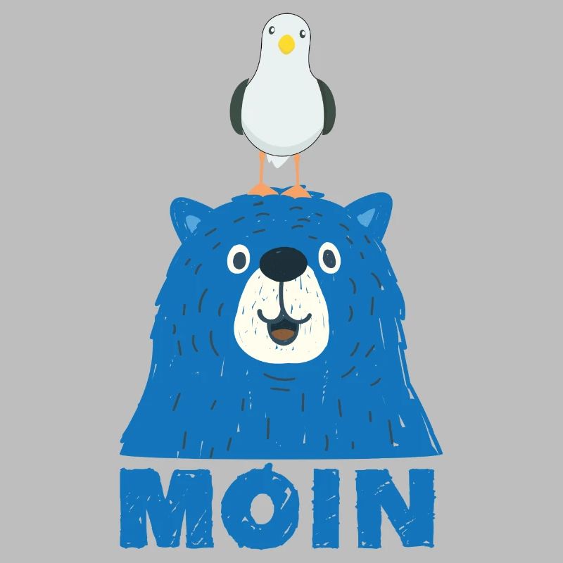 Blauer Bär mit Möwe Kopf Moin Hamburger Dialekt 
