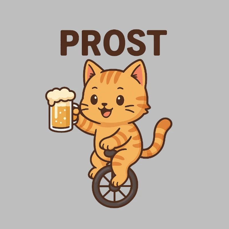 Kätzchen mit Bier auf Einrad "Prost"