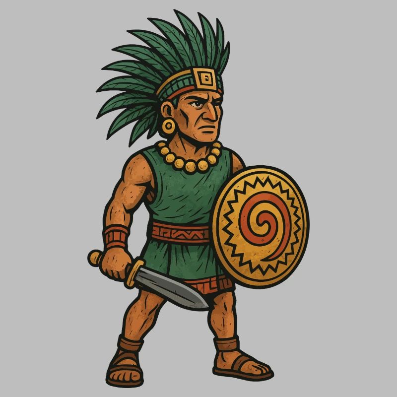 Warrior with Green Feather Crown and Shield