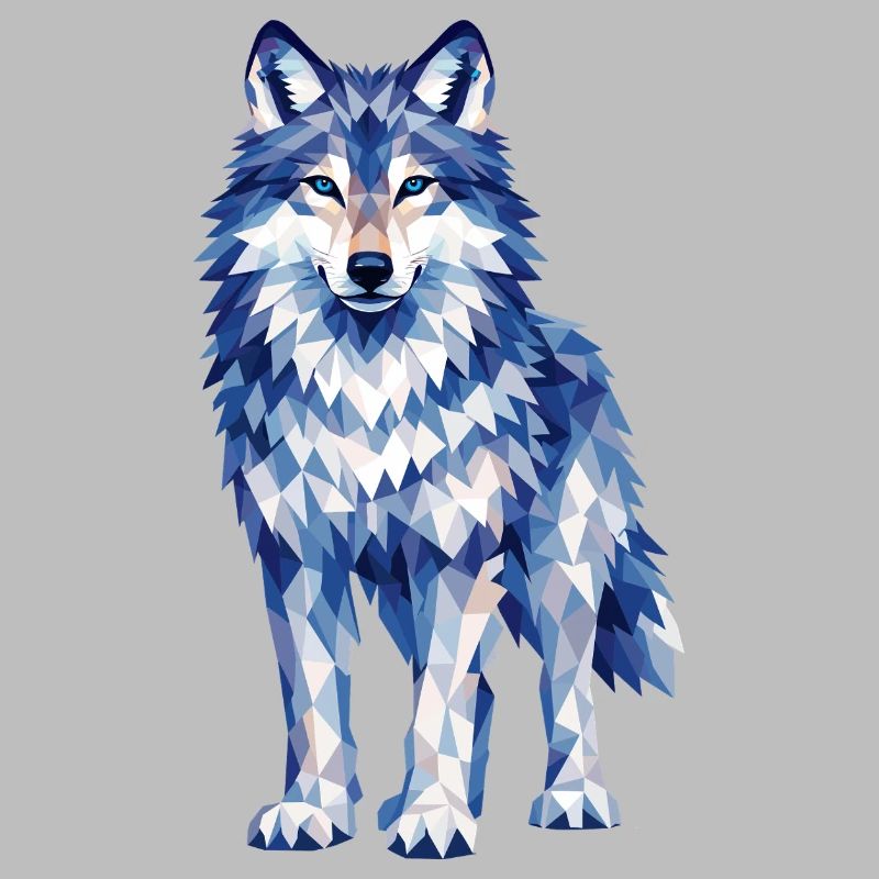 Modernes Polygon-Wolf-Design in Blautönen 