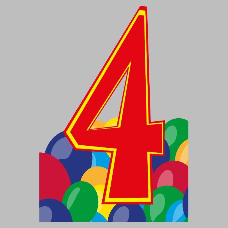4 / Rote vier mit Luftballons zum Geburtstag.