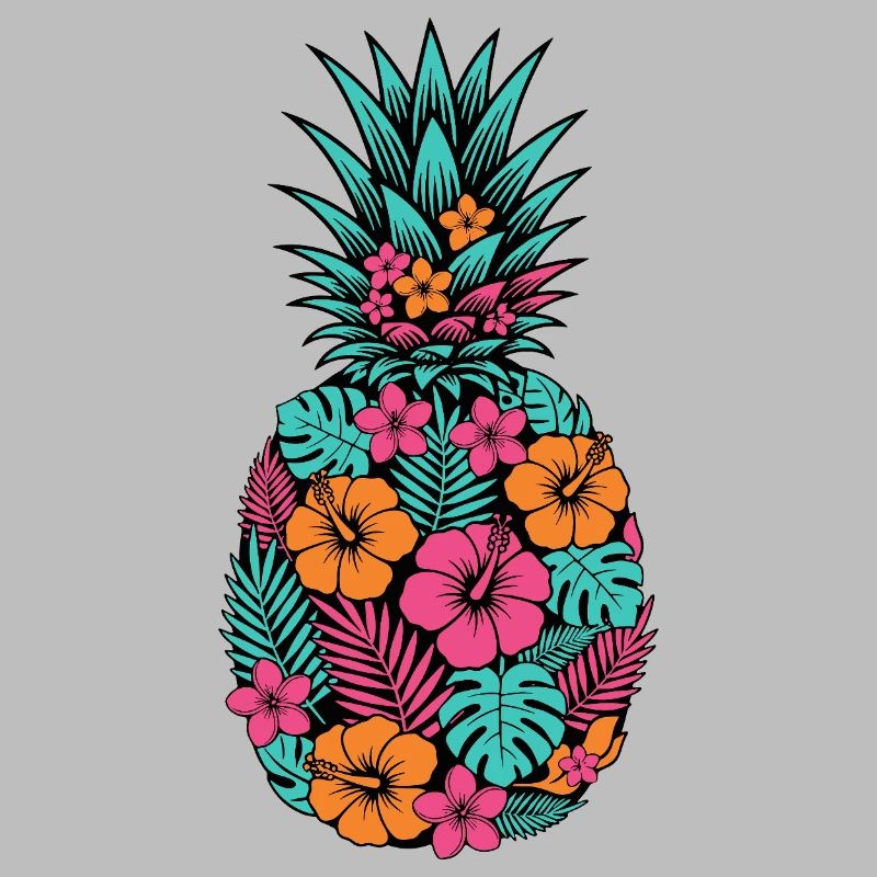 Neon Tropical Pineapple Flower Pattern