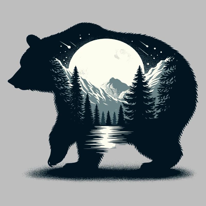 Bears Silhouette Wilderness Full Moon Night