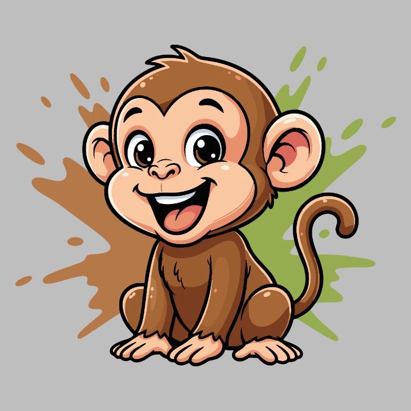 Cheerful Monkey Cartoon Paint Splash