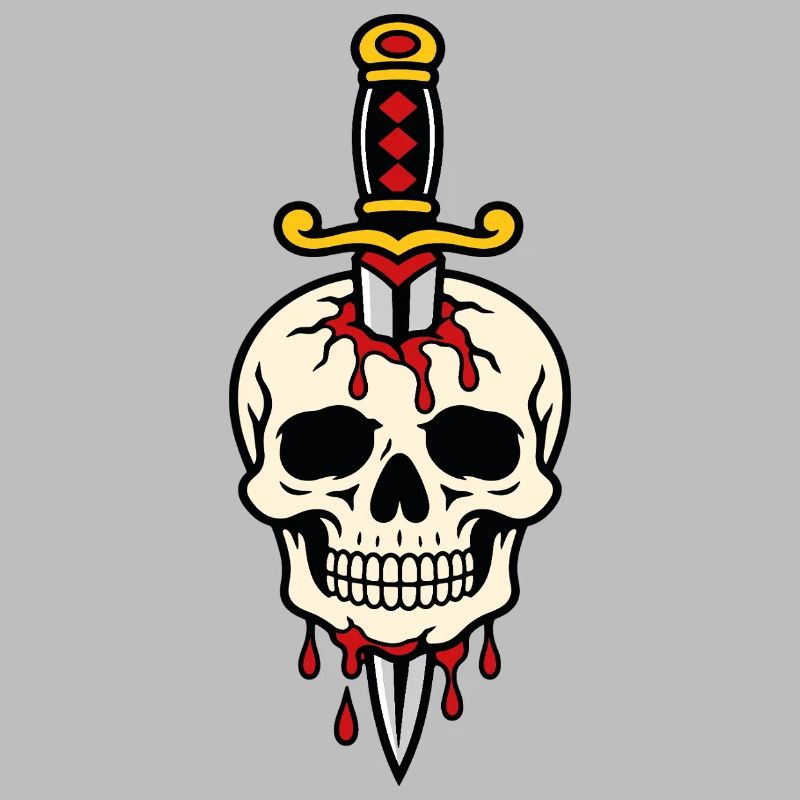 Skull pierced by tattoo style dagger