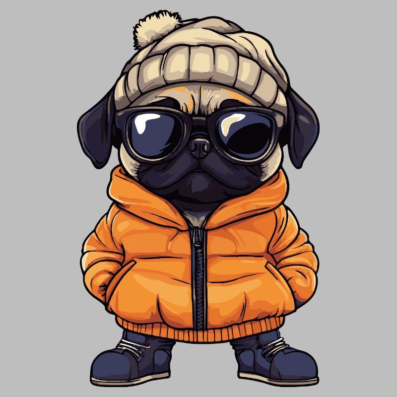 Mops Hund Winter Comic