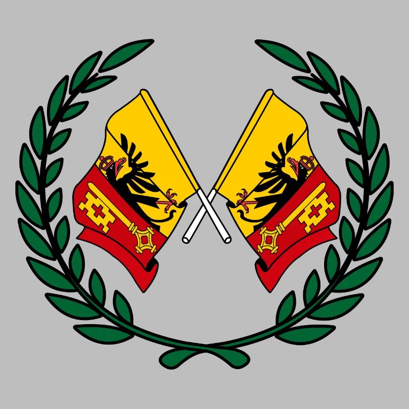 Flaggen Kanton oder Genf Schweiz Lorbeerkranz