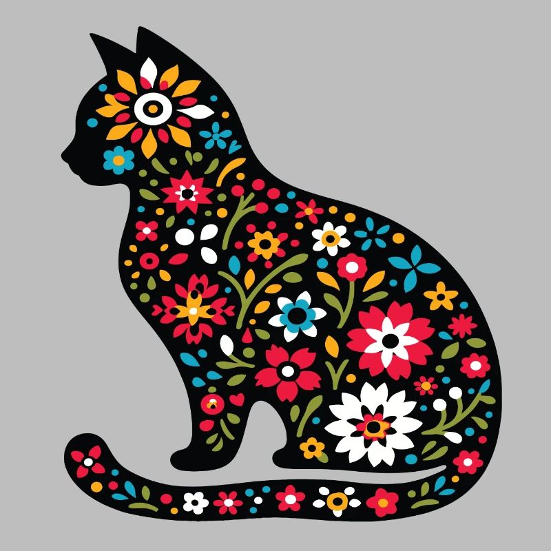 Silhouette einer Katze mit Blumen