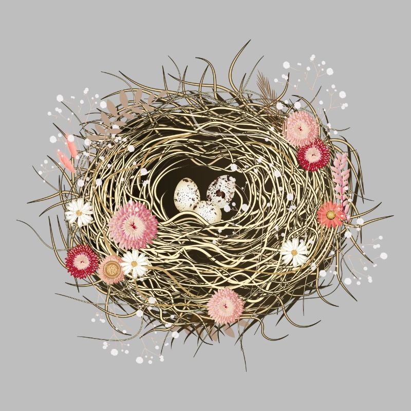 Vogelnest oder Osternest mit Trockenblumen