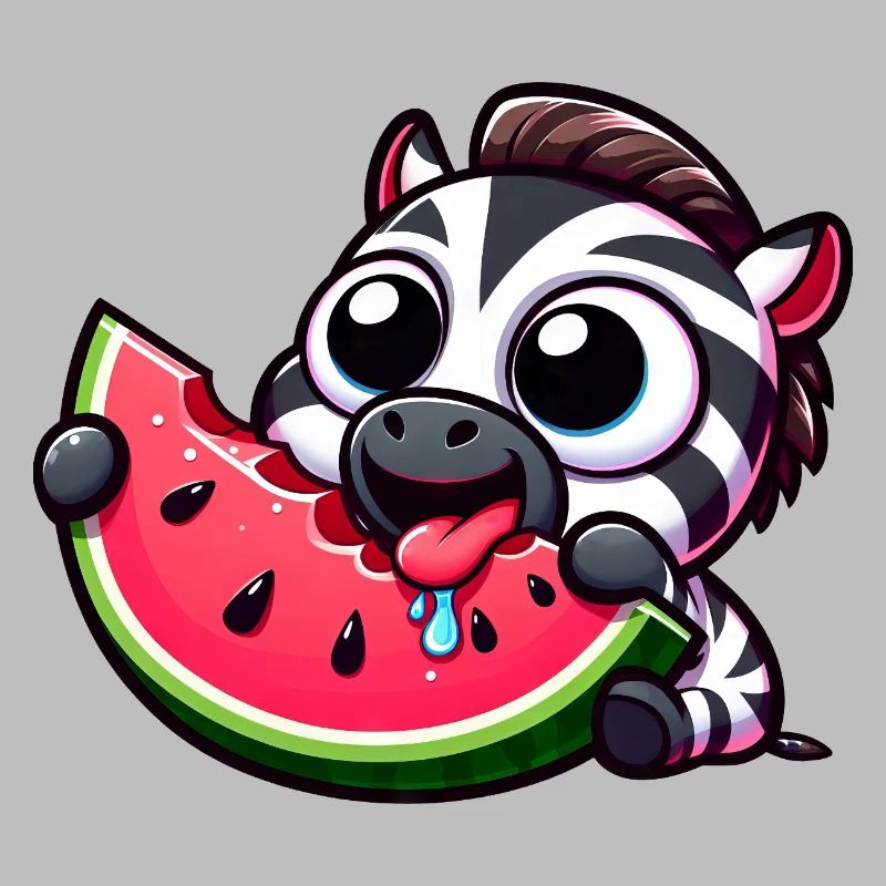 Mignon dessin animé zèbre pastèque fruit d’été