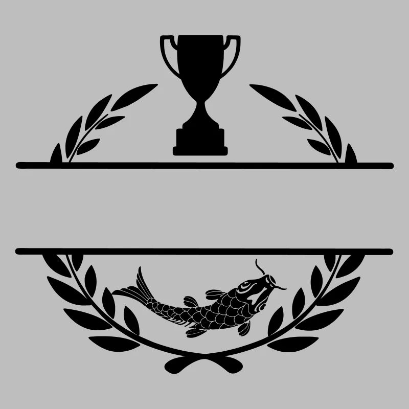 Fish and cup in laurel wreath with blank text bar