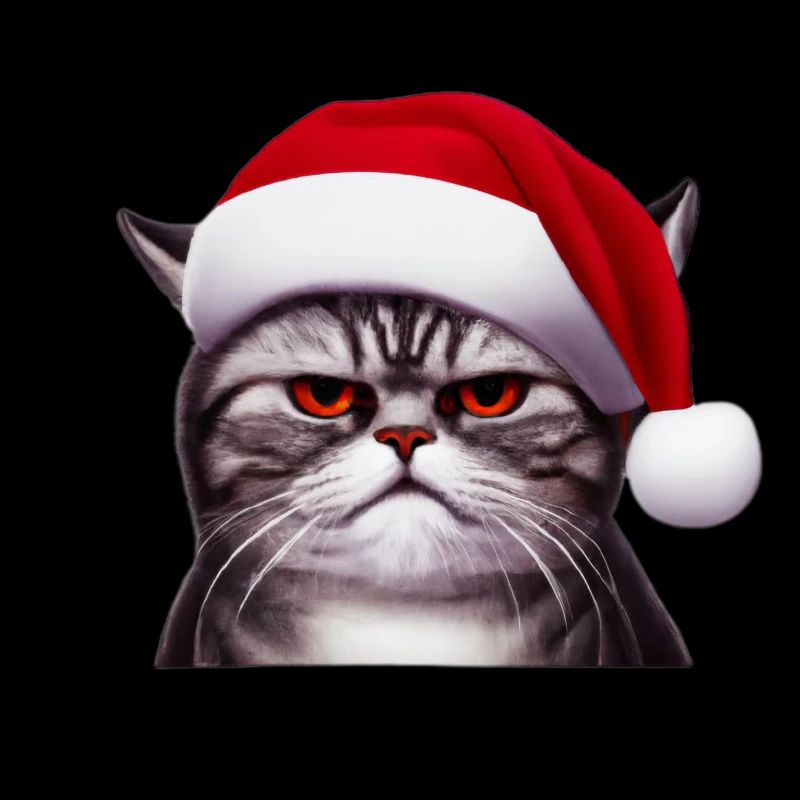 Eine mürrische Katze mit Weihnachtsmütze
