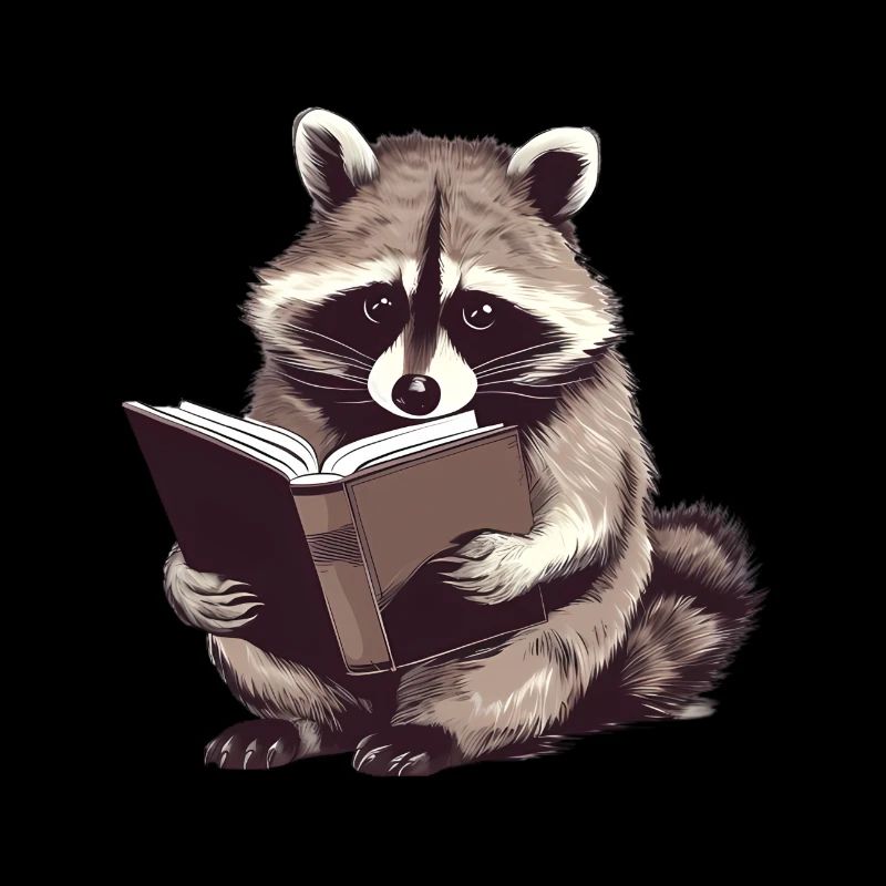 Reading raccoon with book