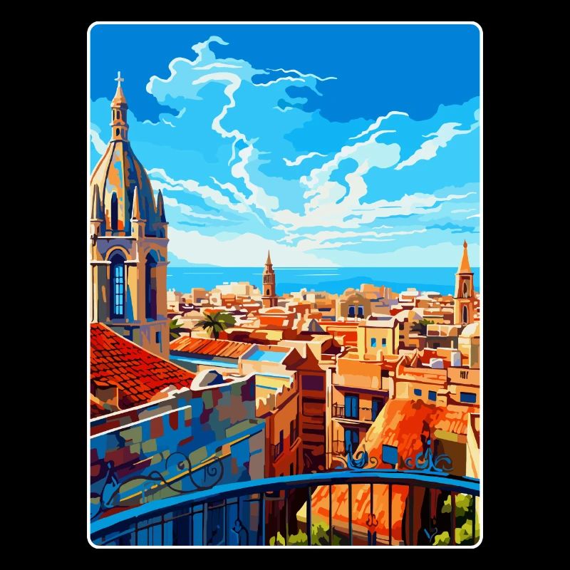 Barcelone Espagne Affiche de voyage vintage Souvenir WPA