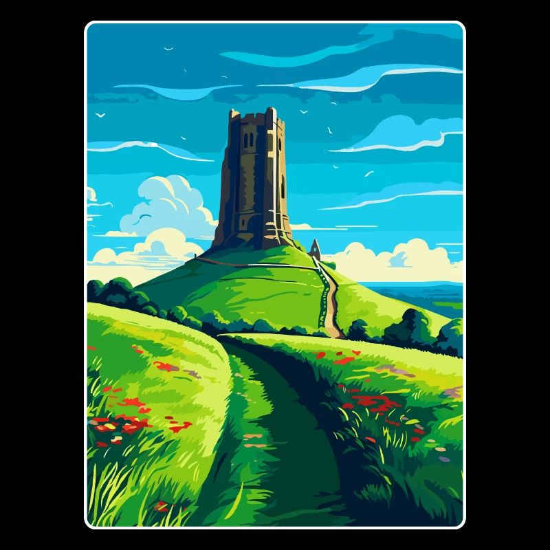 Glastonbury Tor Angleterre Royaume-Uni Affiche de voyage souvenir