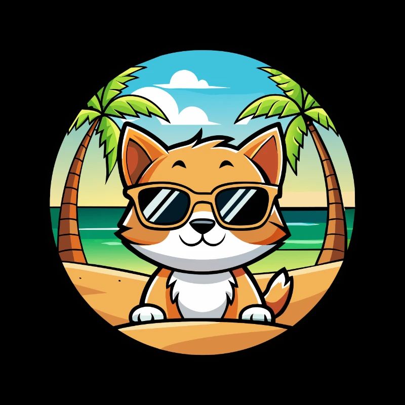 Chaton Drôle Dessin Animé Plage D’été Lunettes De Soleil Cool