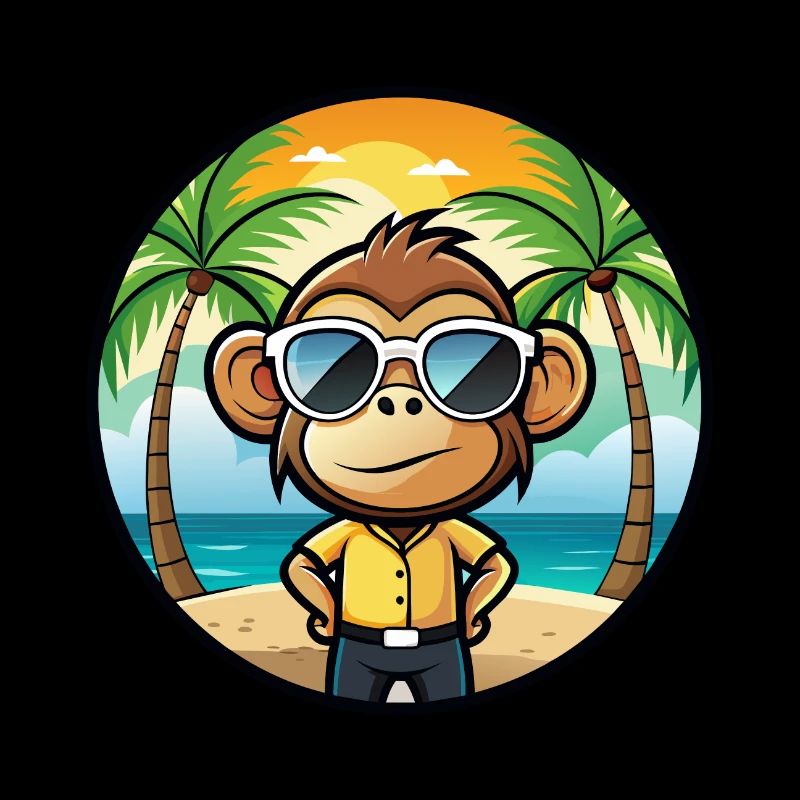 Singe Drôle Dessin Animé Plage D’été Lunettes De Soleil Cool