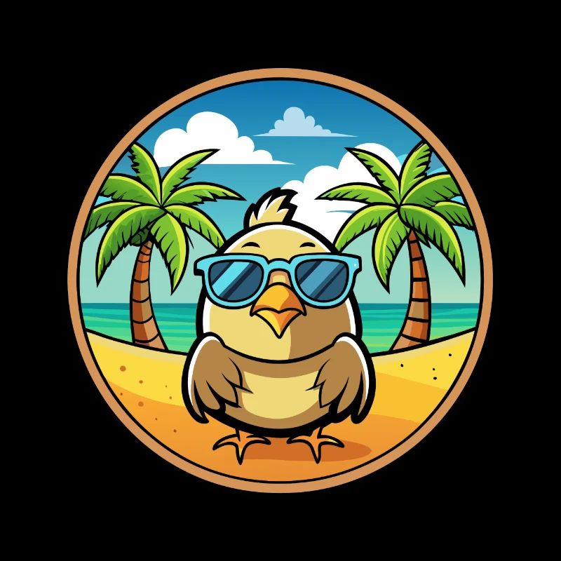 Caille Drôle Dessin Animé Plage D’été Lunettes De Soleil Cool