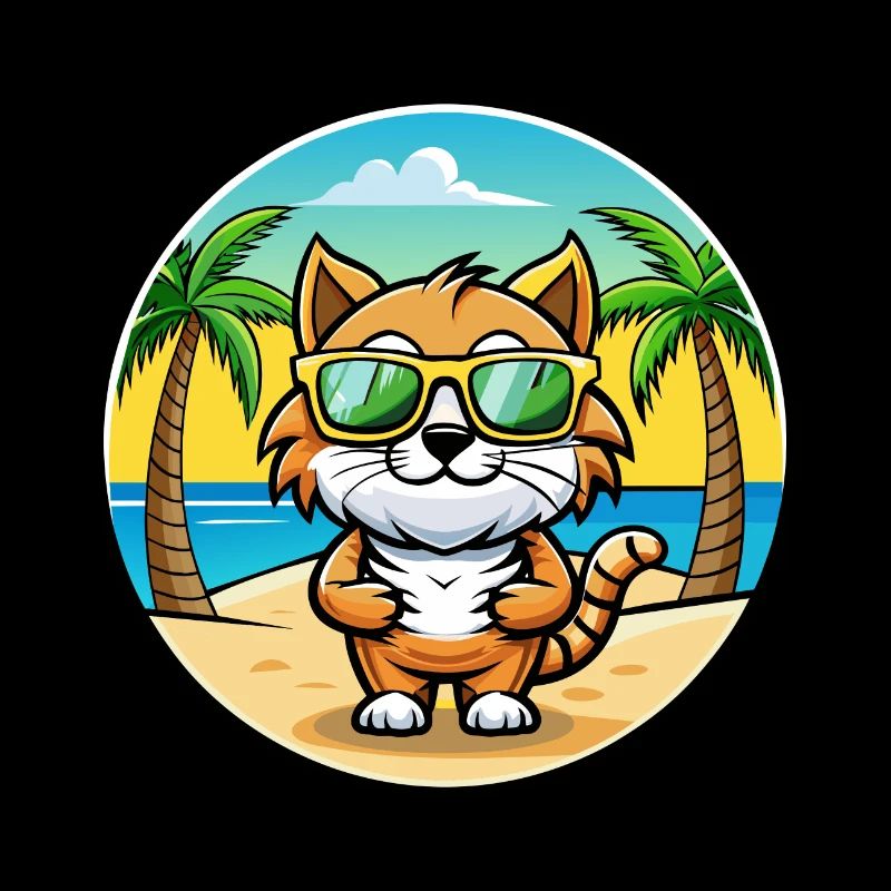 Kurilian Bobtail Cat Breed Cartoon Sunglass Beach