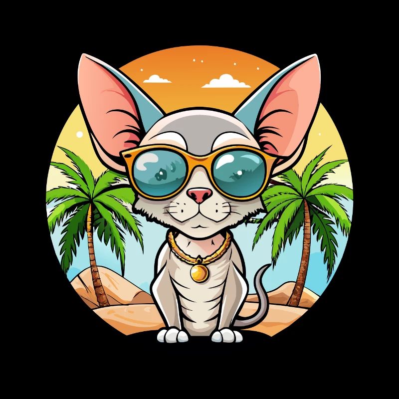 Devon Rex Katzenrasse Cartoon Sonnenbrille Strand