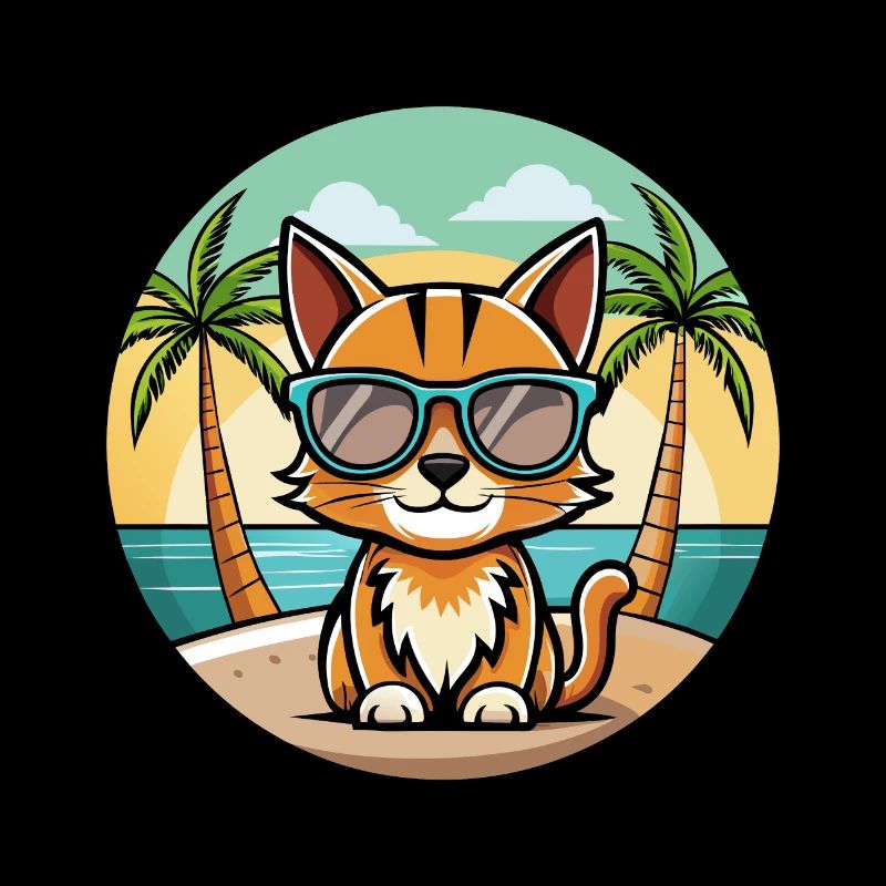 Somali Kurzhaar Katze Rasse Cartoon Sonnenbrille Strand