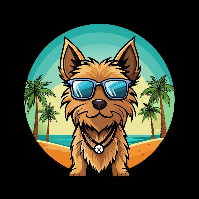Australian Silky Terrier Hunderasse Cartoon Beach