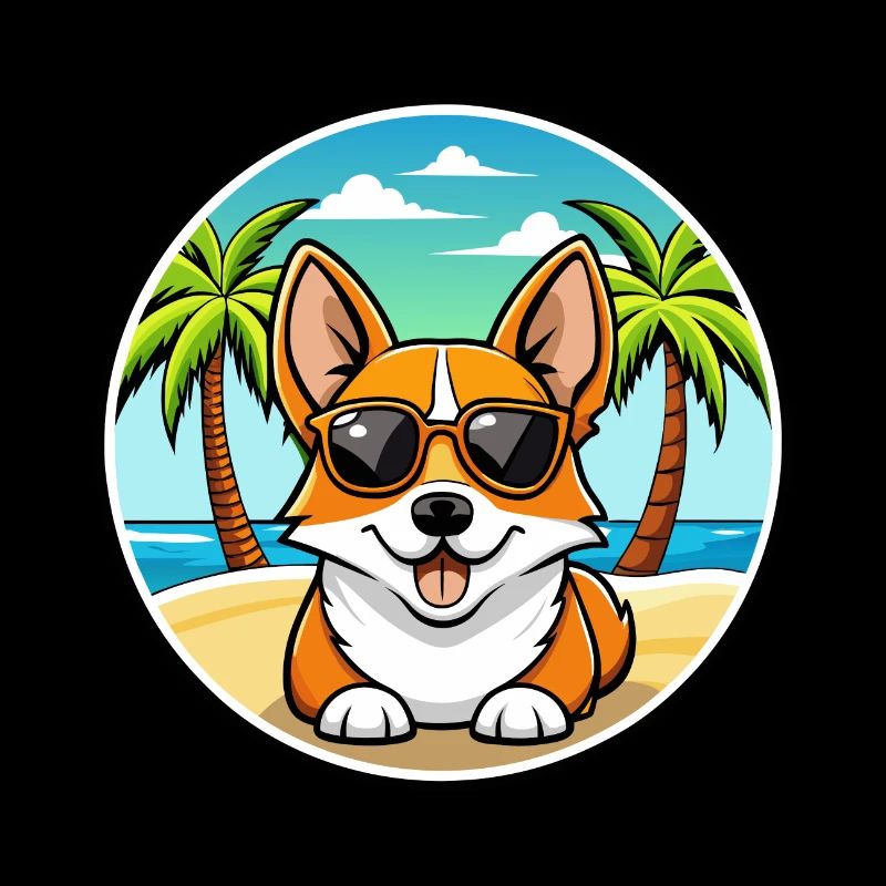 Corgi Chien Race Dessin Animé Lunettes De Soleil Plage