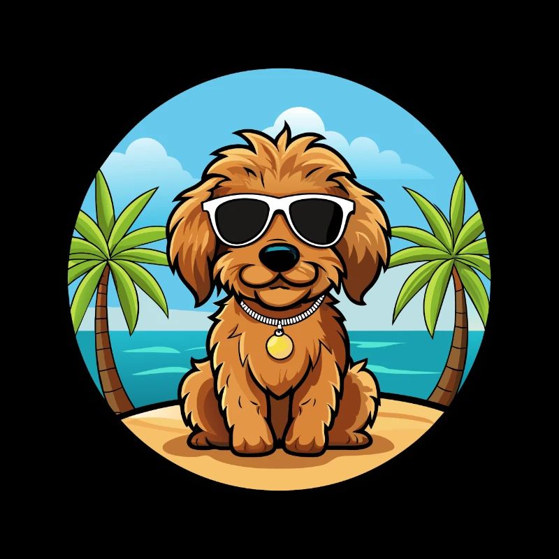 Cockapoo Dog Breed Cartoon Sunglasses Beach