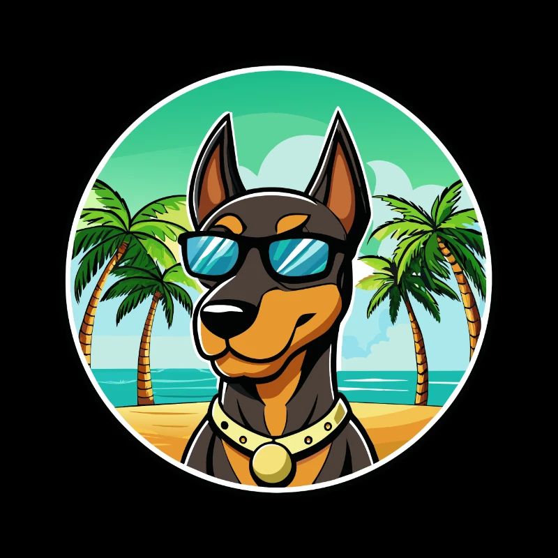 Doberman Pinscher Dog Breed Cartoon Sunglass Beach