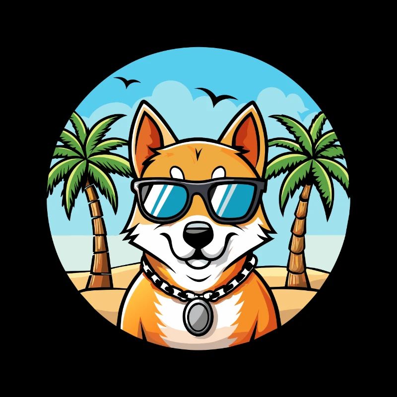 Indischer Spitz Hund Rasse Cartoon Sonnenbrille Strand