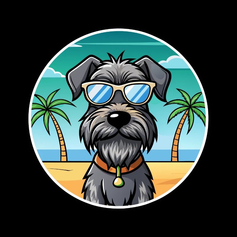 German Wirehaired Pointer Dog Breed Cartoon Beach