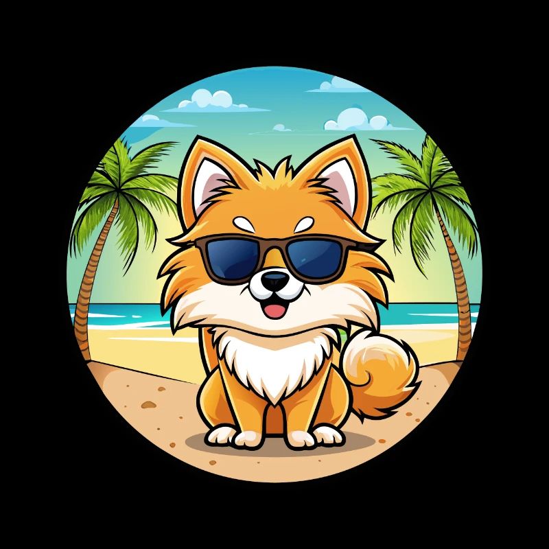 Pommerscher Deutscher Spitz Hunderasse Cartoon Beach