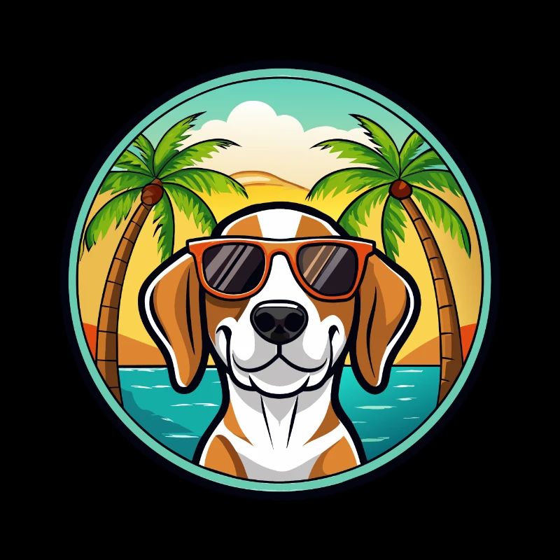 Treeing Walker Coonhound Race Chien Dessin Animé Plage