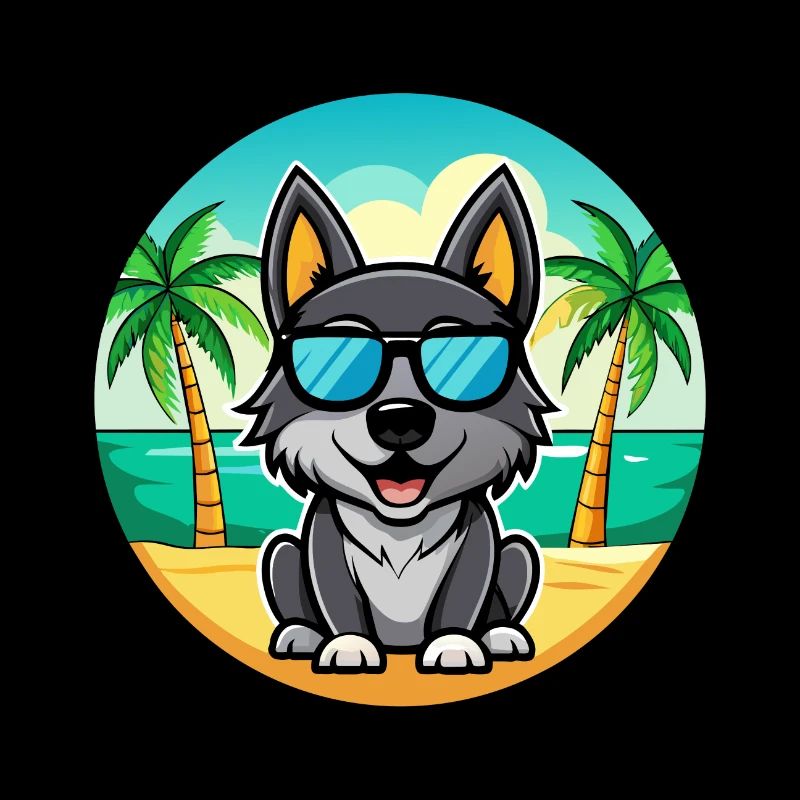 Schwarzer Norwegischer Elchhund Hunderasse Cartoon Strand