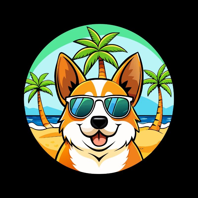 Corgi Dog Breed Cartoon Sunglasses Beach