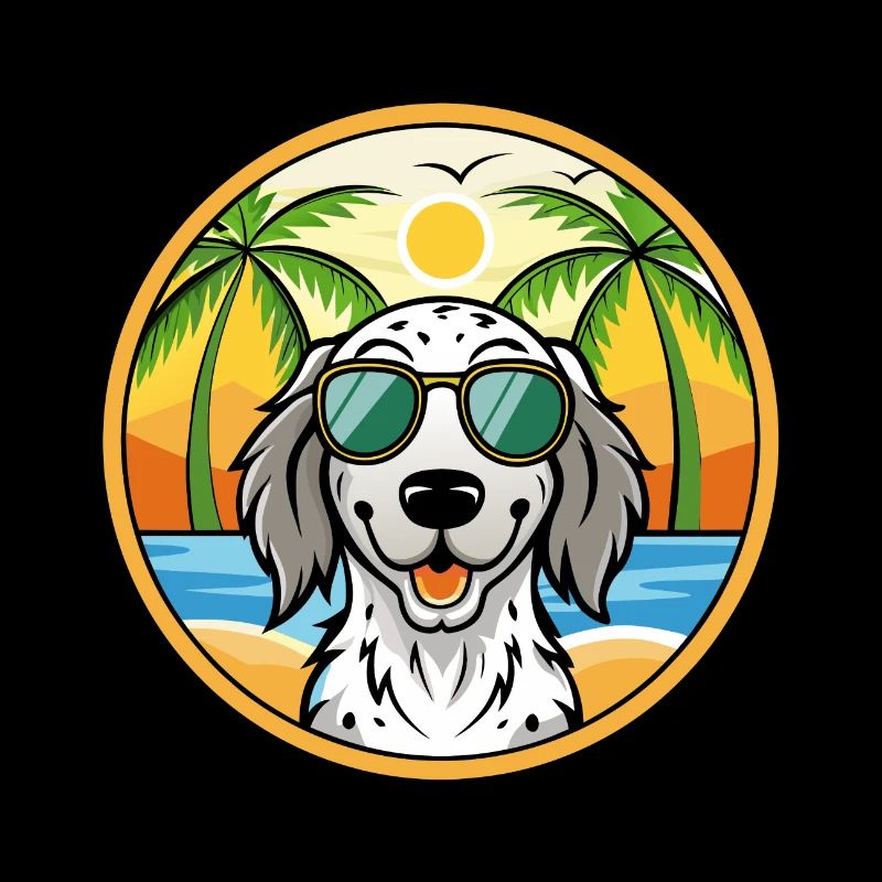 Setter anglais chien race dessin animé lunettes de soleil plage