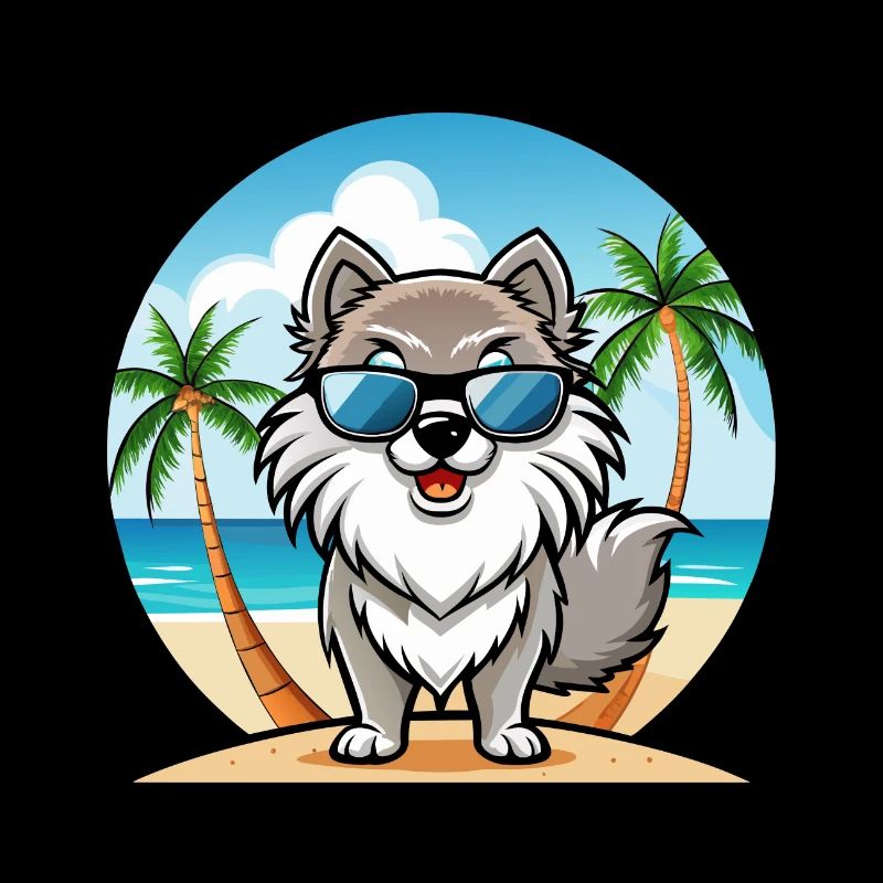 Keeshond Dog Breed Cartoon Sunglasses Beach