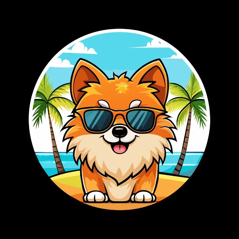 Pommerscher Deutscher Spitz Hunderasse Cartoon Beach