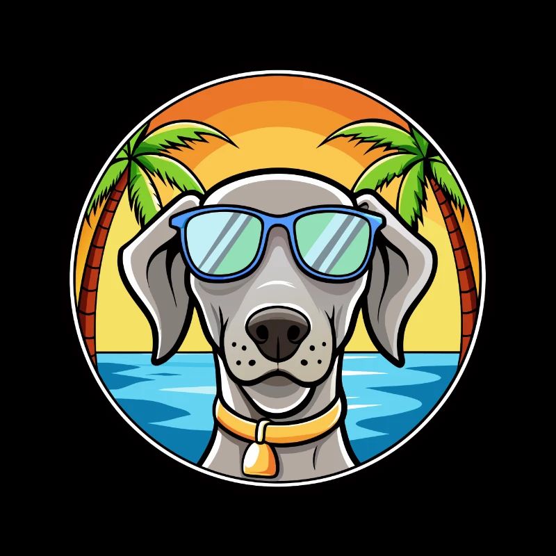Weimaraner Dog Breed Cartoon Sunglasses Beach