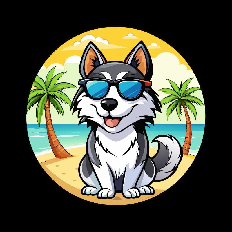 Siberian Husky Hunderasse Cartoon Sonnenbrille Strand