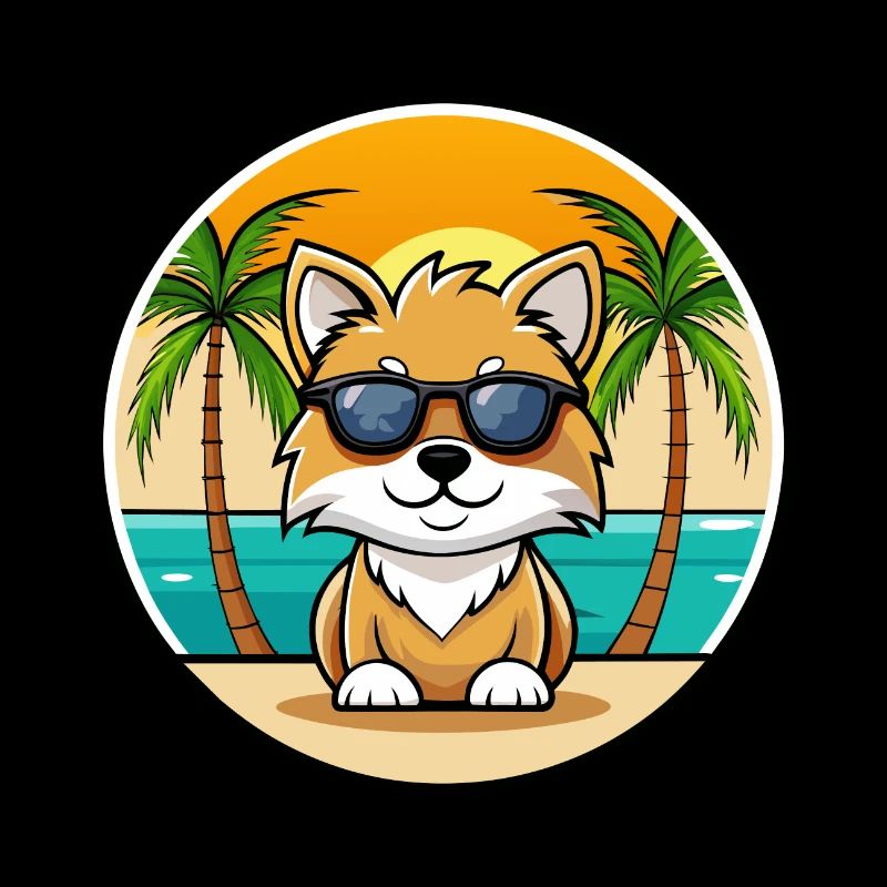 Toy German Spitz Dog Breed Cartoon Sunglass Beach