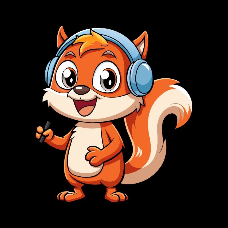 Squirrel Funny Cartoon Character Headphone Music